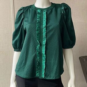 NWT Size Small Voy Ruffle Front Green Top